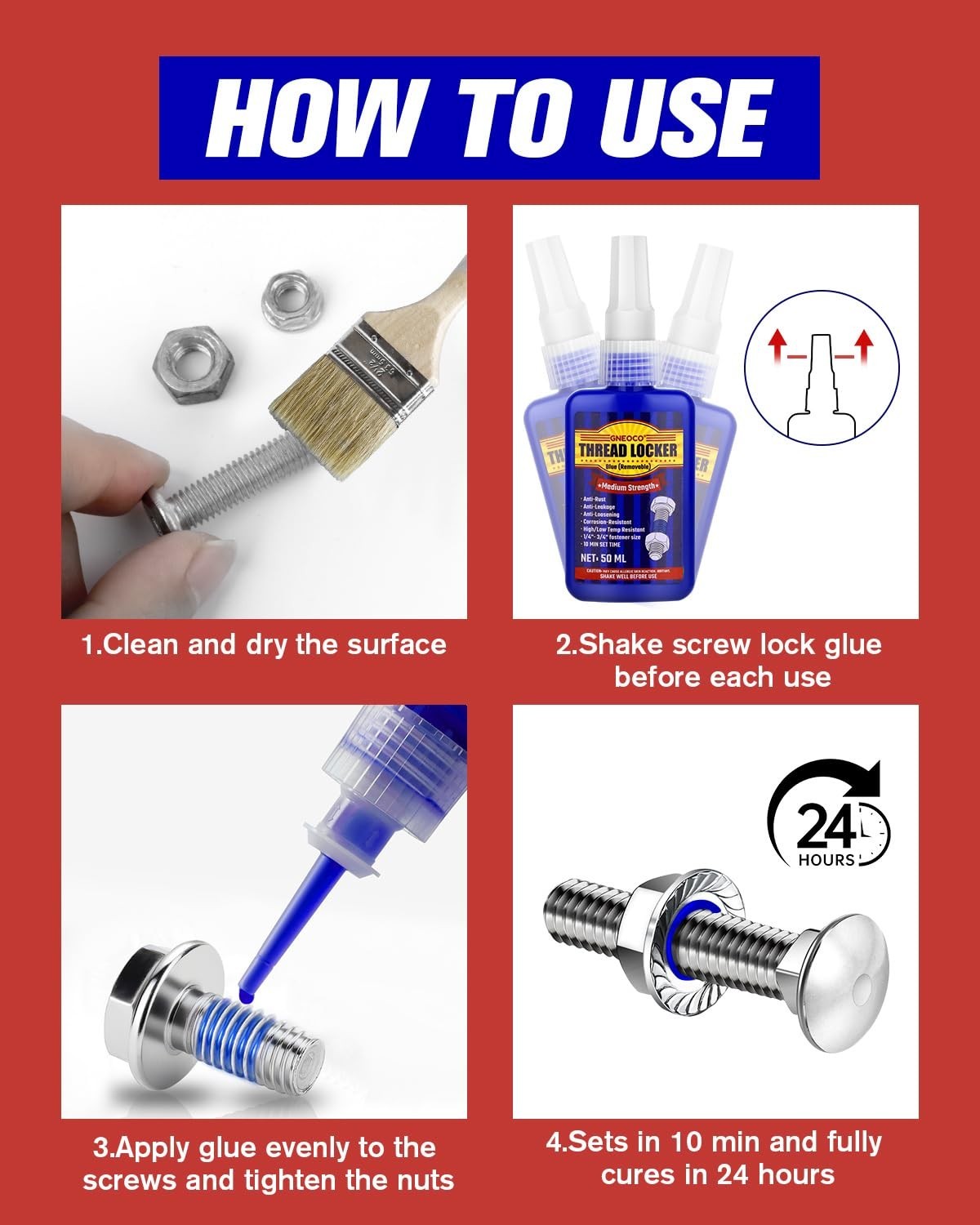 Threadlocker Blue, Thread Lock Medium Strength Lock Tight for Nuts, Bolts, Faste