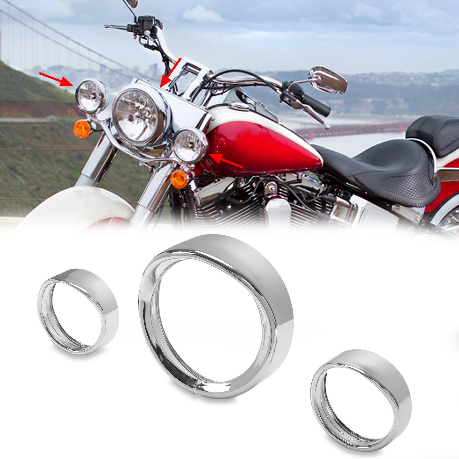Fit For Harley Touring 94+ 7" Headlight 4.5 Passing Light Trim Ring Bezel Visor