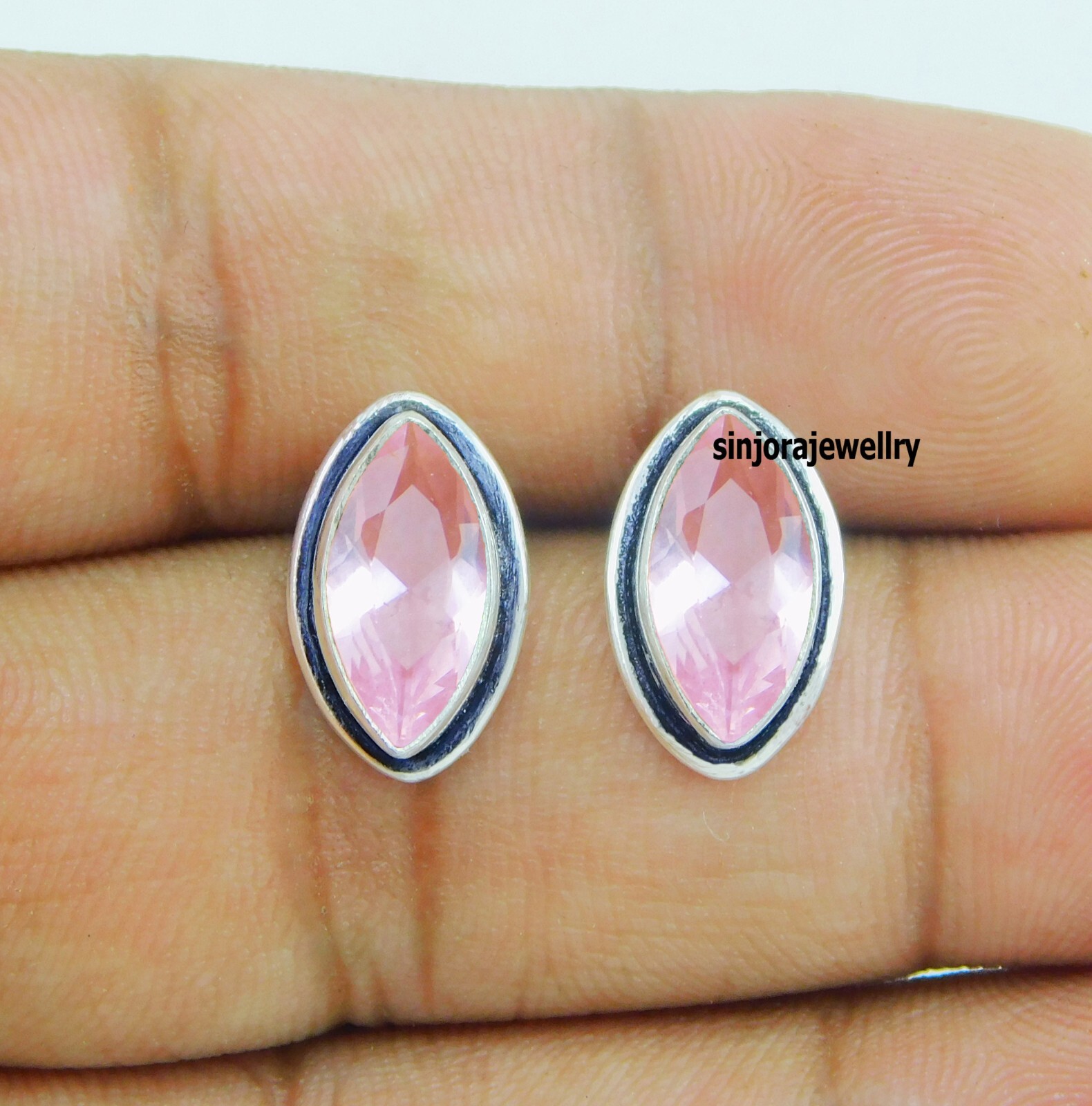 Pink Kunzite Gemstone 925 sterling silver handmade Stud Earrings