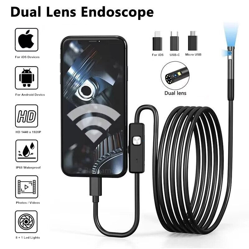 Underwater Endoscope Snake Camera Video/Picture Dual Lens iPhone 16/15/14/13/12
