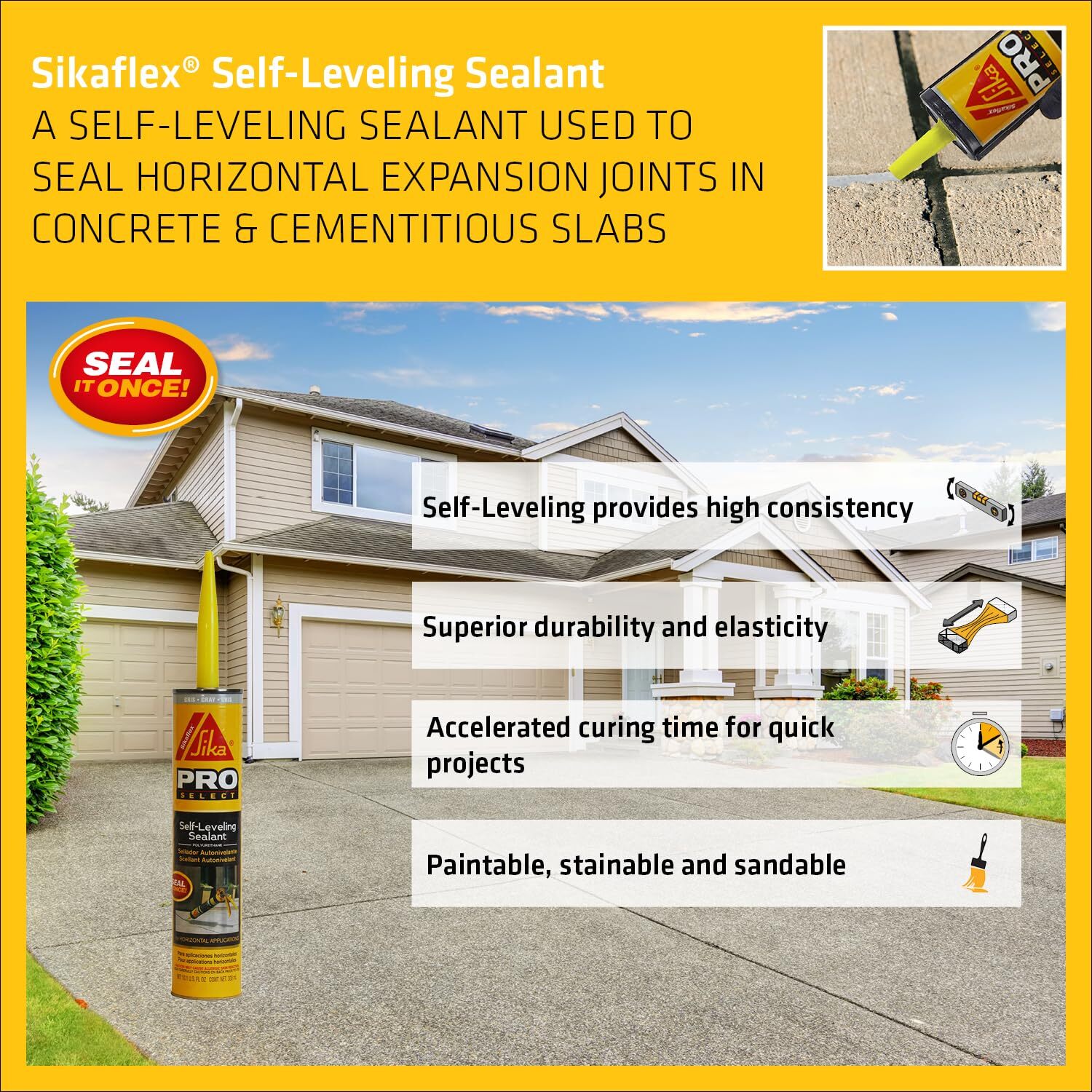 Sikaflex Self Leveling Sealant, Gray, polyurethane with an accelerated curing