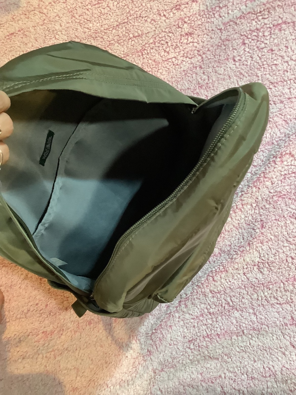 Olive Green Backpack with Front Pocket and Side Pouch
