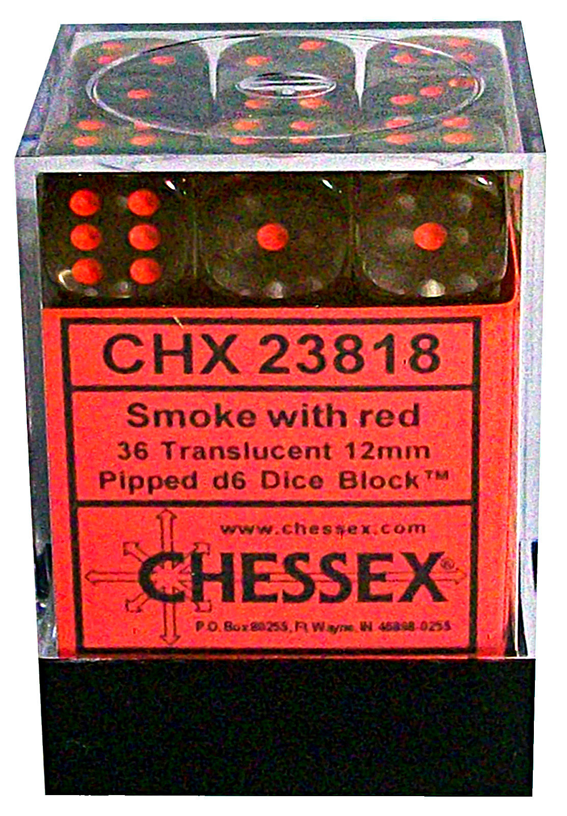 Chessex 36 die set d6 12mm Translucent Smoke with Red CHX 23818 New dice block