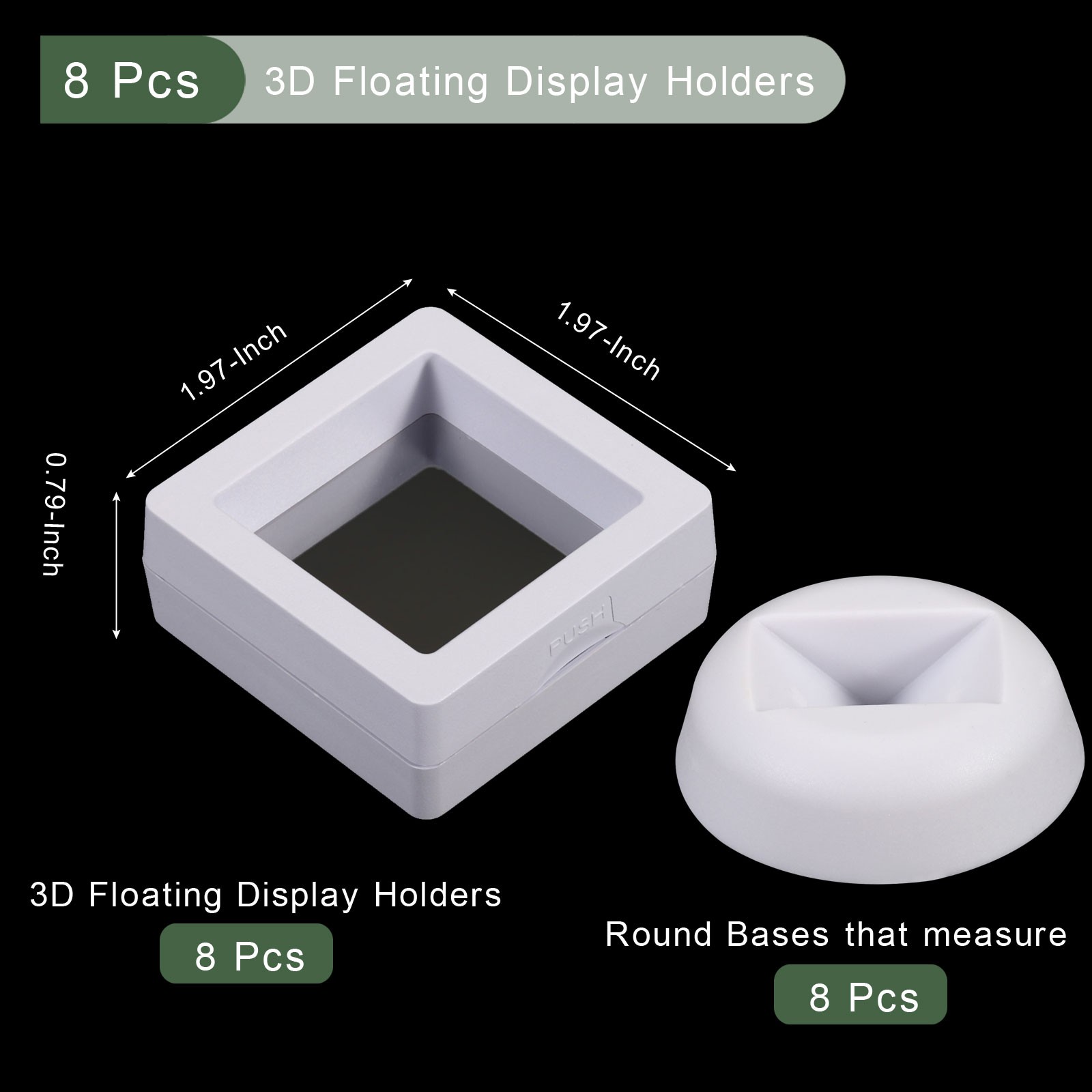8Pcs 3D Floating Display Case, Coin Display Holder Case(White, 2x2″)