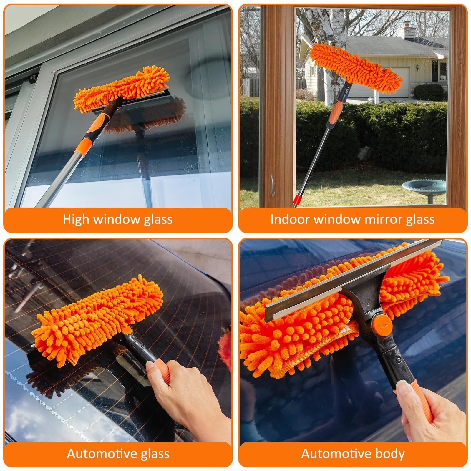 20 ft+ Reach Squeegee Window Cleaner Duster 2 in 1 Rotatable Cleaning Tool Kit