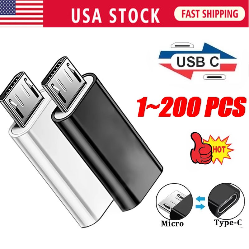 200x Type C Female to Micro USB Male Port Converter Charge Data Sync Adapter Lot