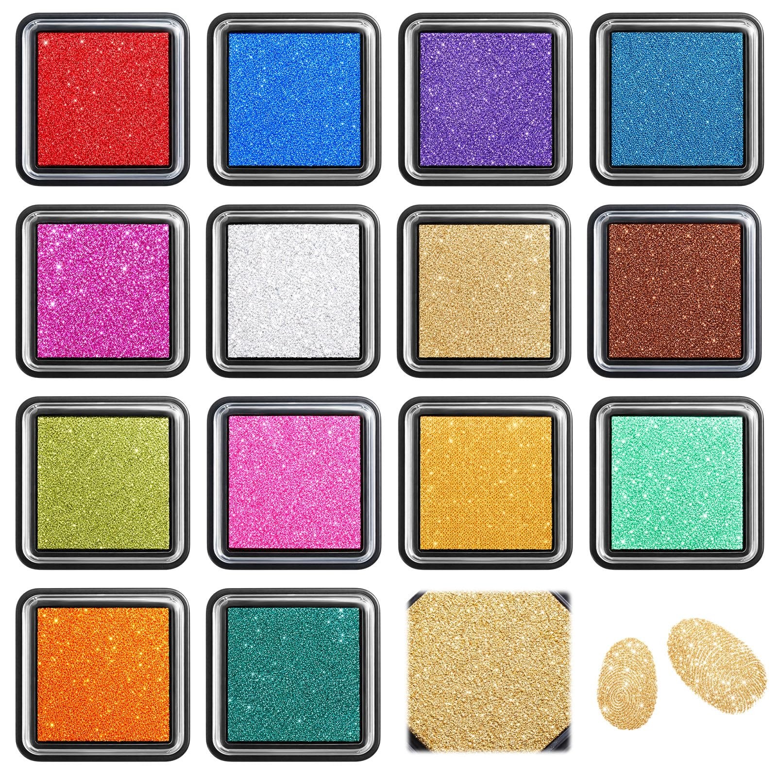 14 Glitter Ink Pads for Stamps, Vibrant Colors Ink Pads for Stamps, Wedding C...
