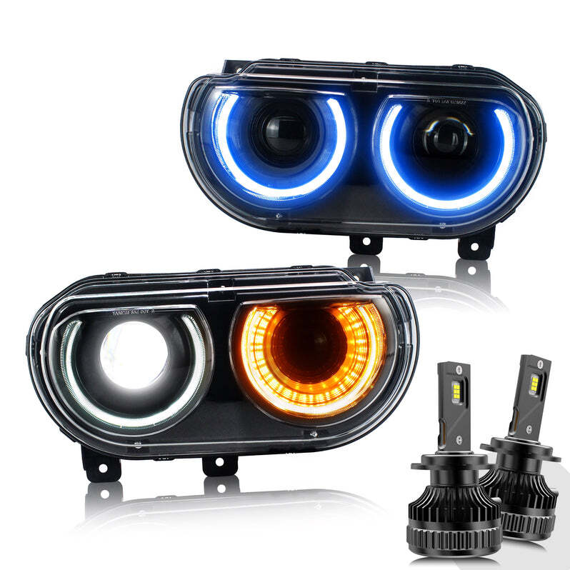 2PCS VLAND RGB LED Headlights+D2S Bulbs For Dodge Challenger 2008-2014 Projector