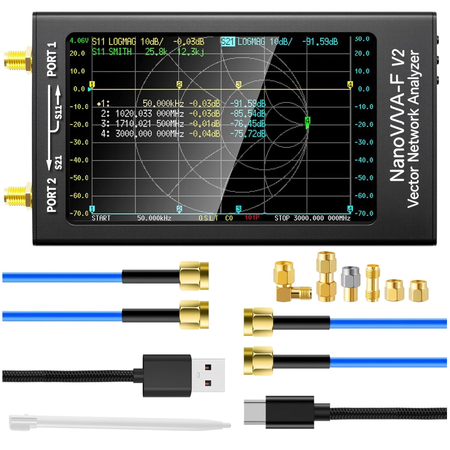 Compact HF VHF UHF VNA Antenna Analyzer, 5000mAh Battery