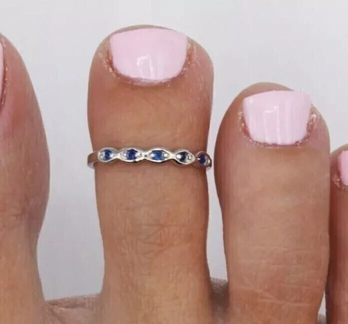 Lab Created Sapphire Women's Adjustable Toe Ring Solid Metal 925 Sterling Silver