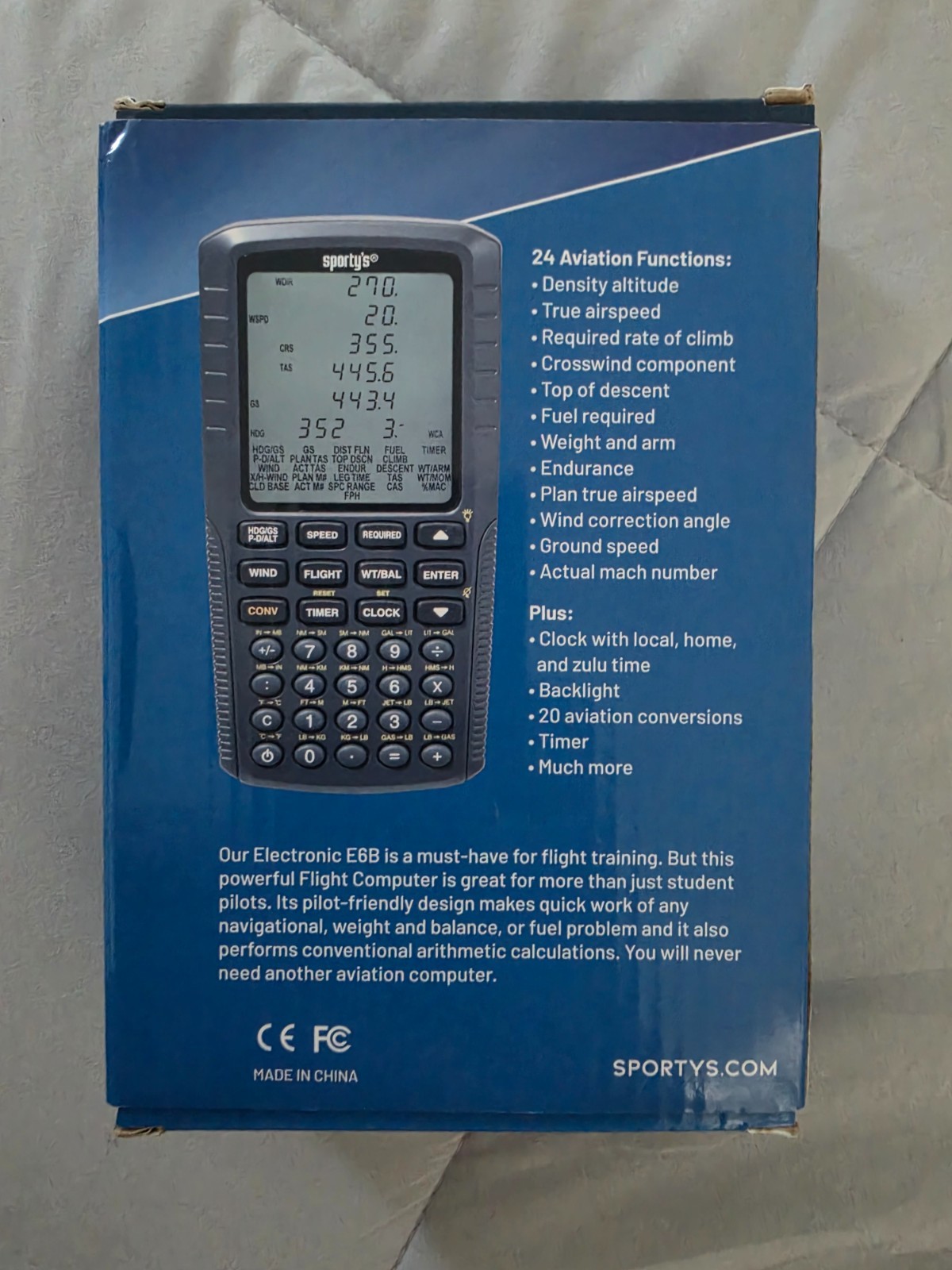 Sporty's E6B Electronic Flight Computer w/Box Manual