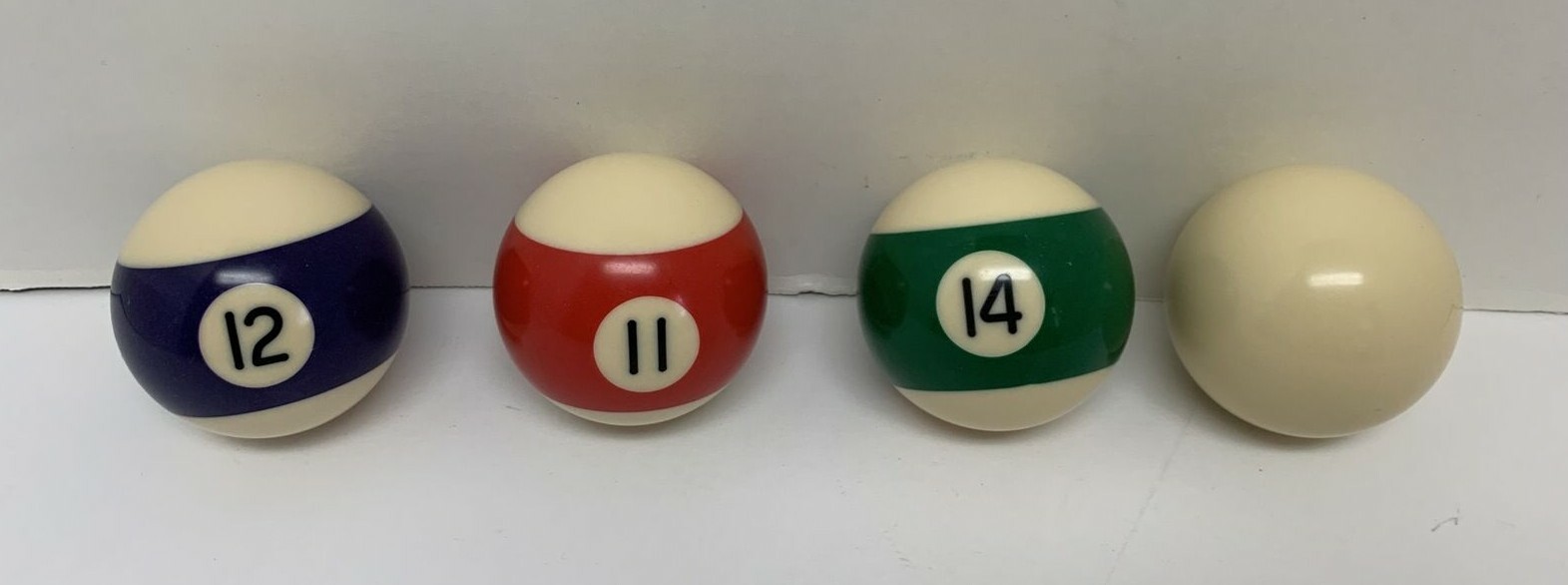 Vintage Pool Balls Striped 11, 12, 14 And White Cue Ball Lot of 4 Billiard 2.25"