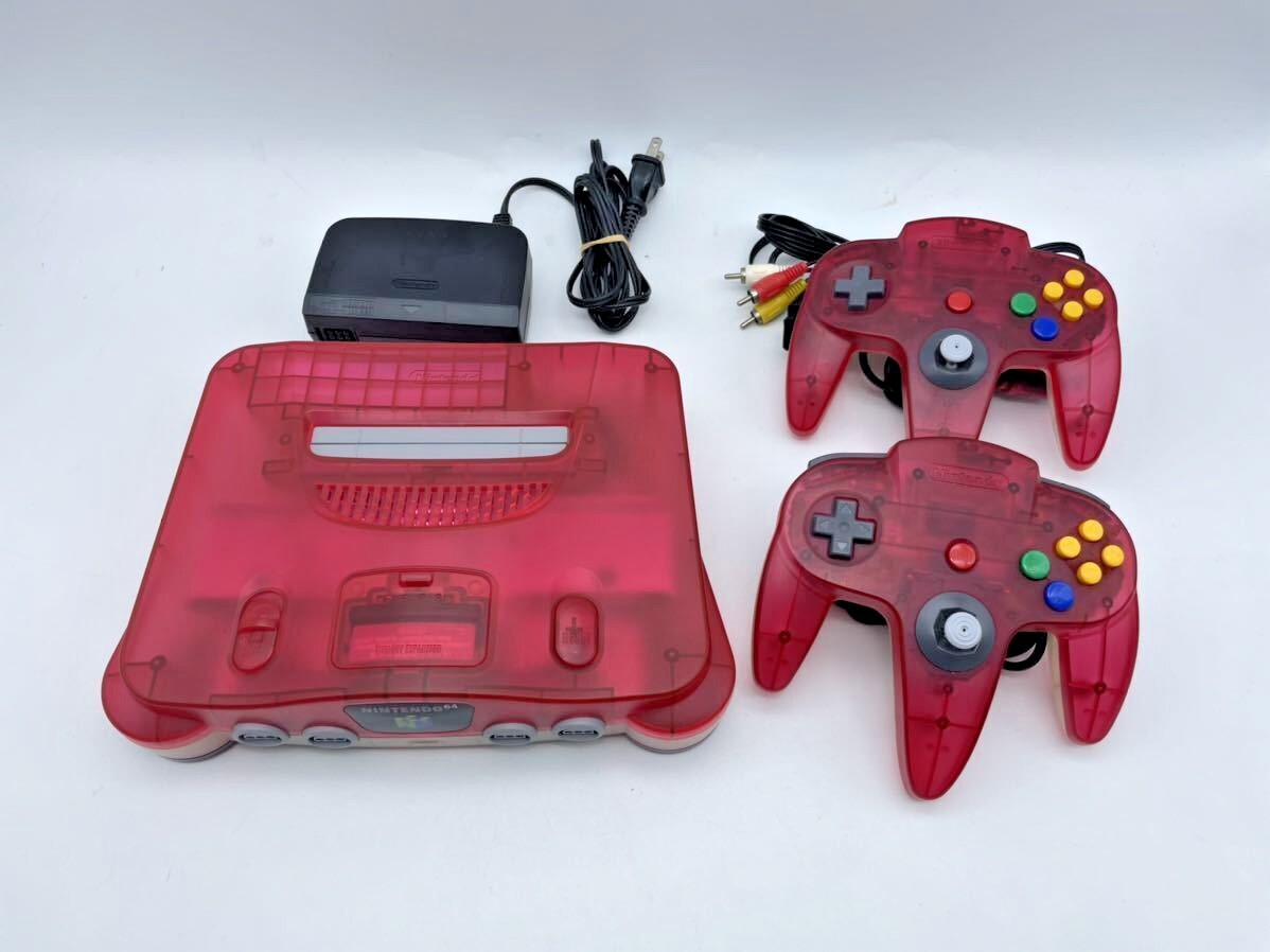 Nintendo 64 Water Melon Clear Red Controllers Cables Expansion Pak  REGION FREE