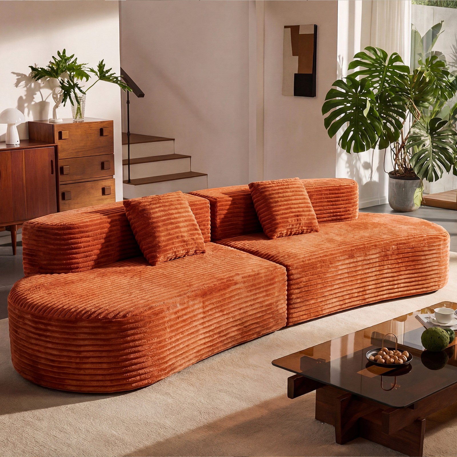 108.6-inch curved combination sofa with a modern cloud pattern design, made with