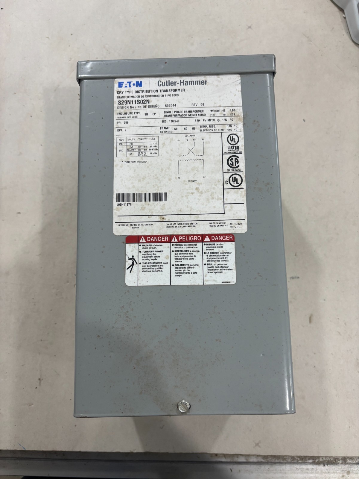 Eaton Cutler Hammer S29N11S02N Dry Type Distribution Transformer