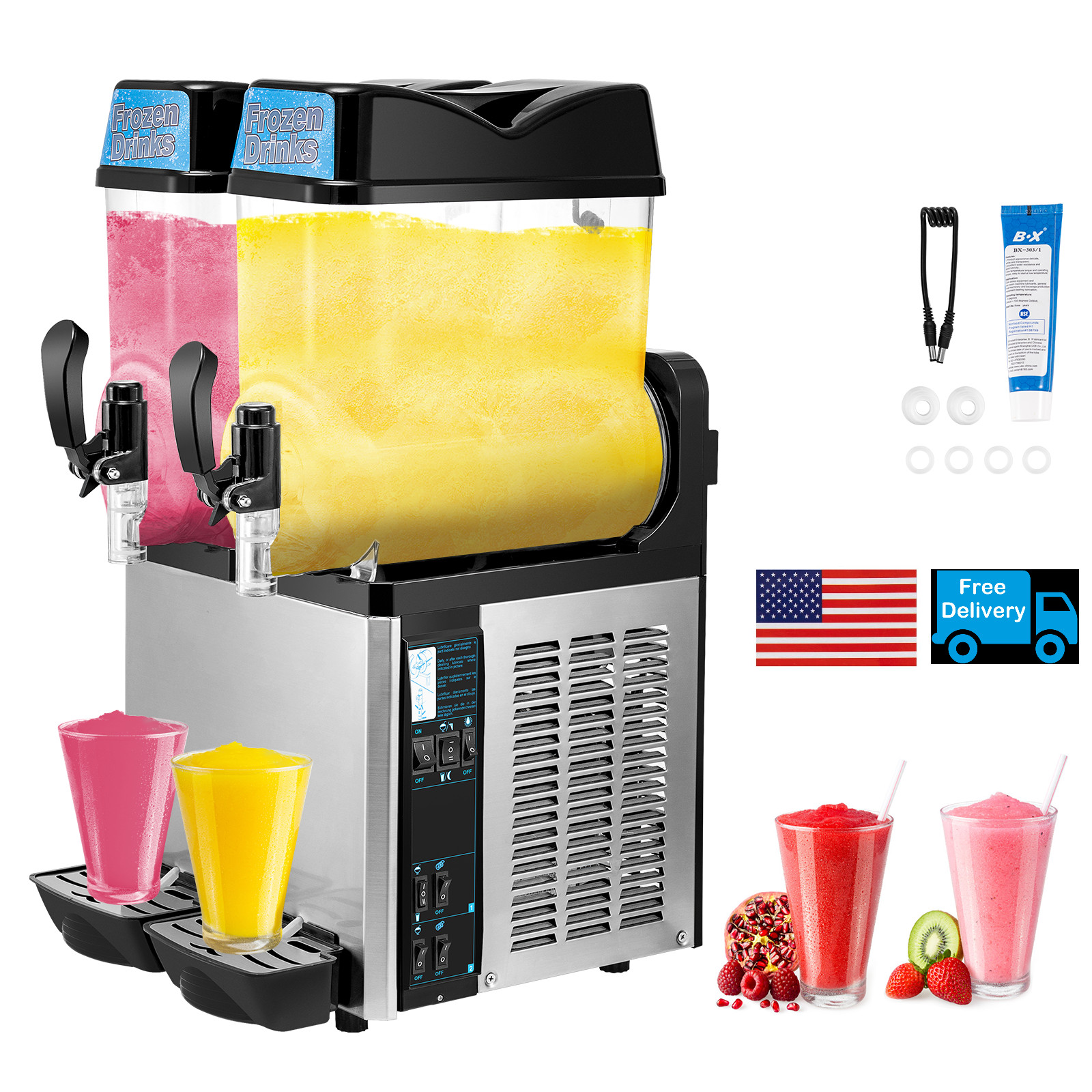 LoJok Commercial 2 Tanks 24L Frozen Drink Slushy Making Machine Smoothie Maker