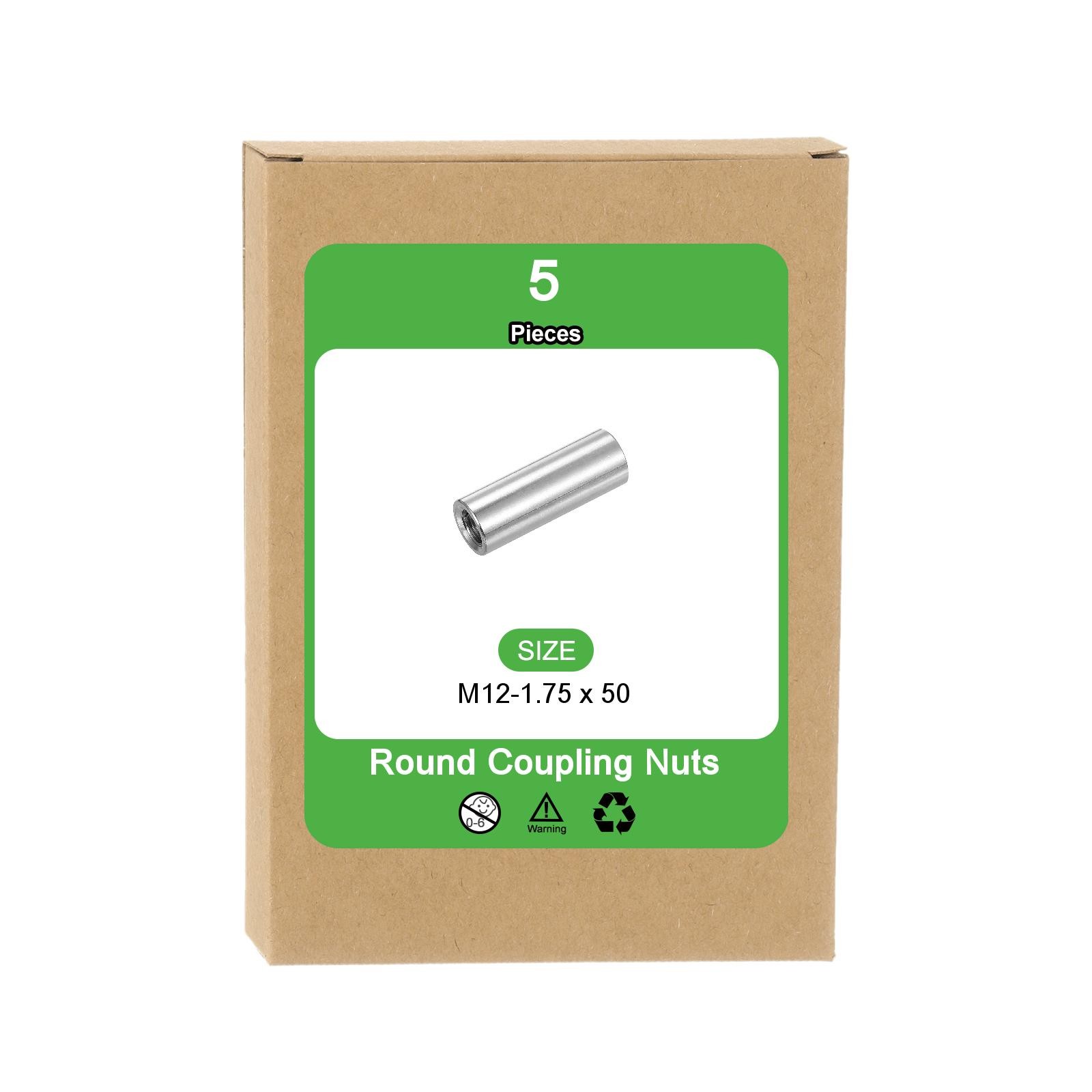 M12x1.75mm Round Coupling Nuts, 5 Pcs 50mm Stainless Steel Connector Nut