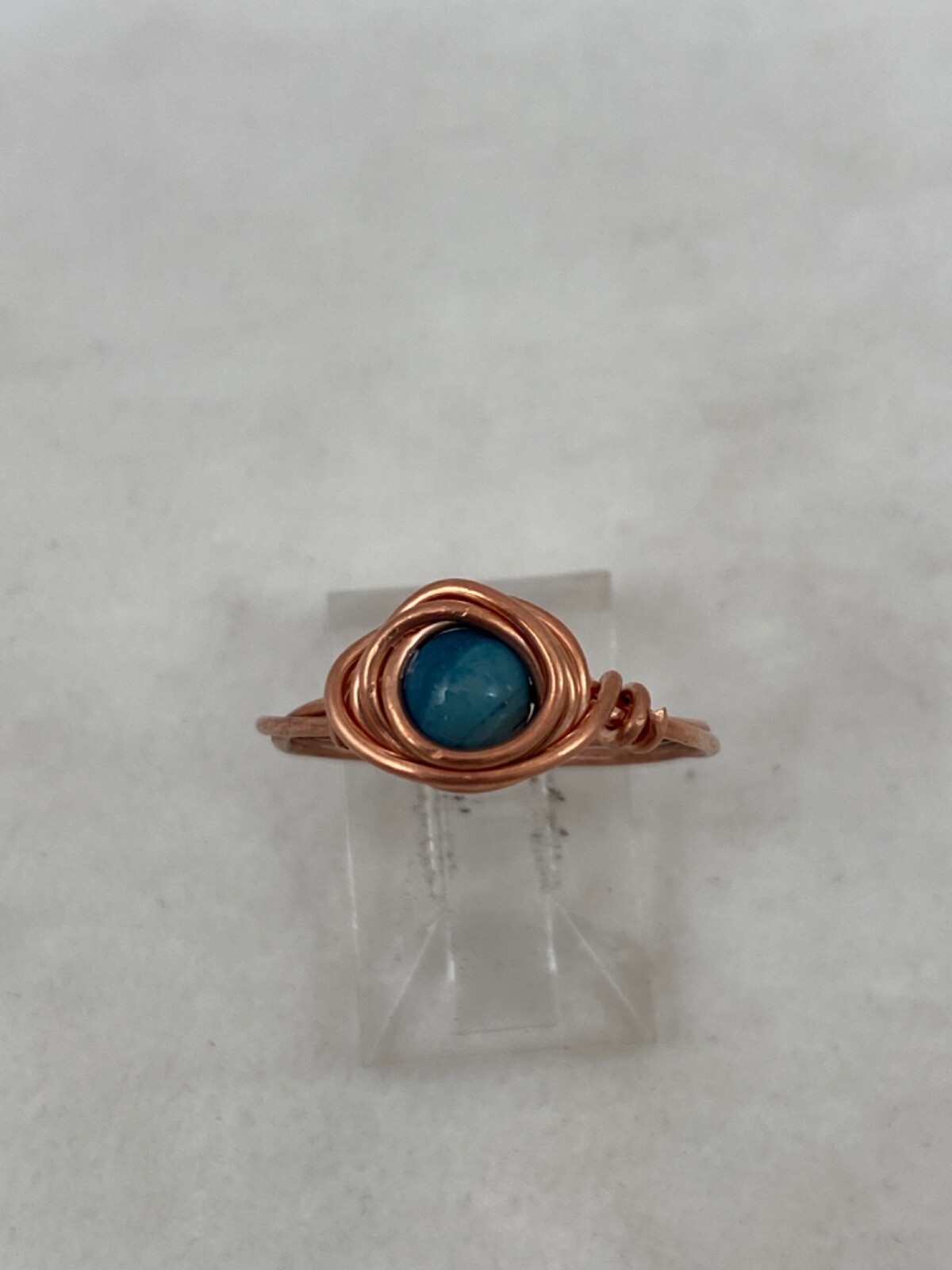Handmade ~ Copper Wire Wrap ~ Turquoise Bead Ring Size 6 3/4. #223