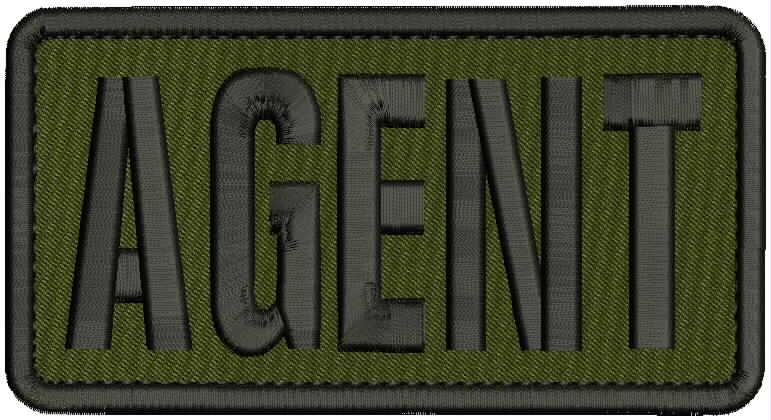 AGENT EMBROIDERY PATCH 3x6 HOOK ON BACK Black On OD GREEN