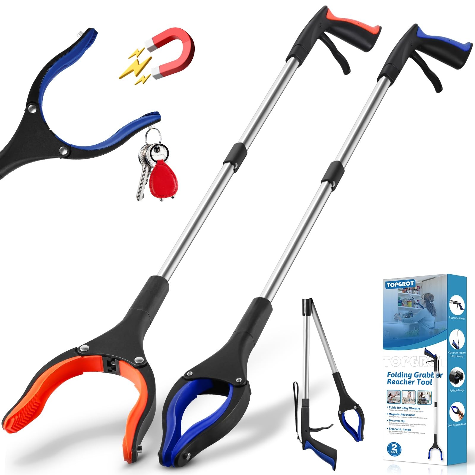 2-Pack Grabber Reacher Tool 34 inch Foldable Reacher Pickup Tool Rotating