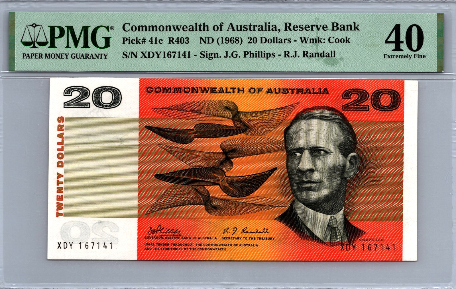 Australia 20 Dollars 1968 PMG 40 XF Pick # 41c