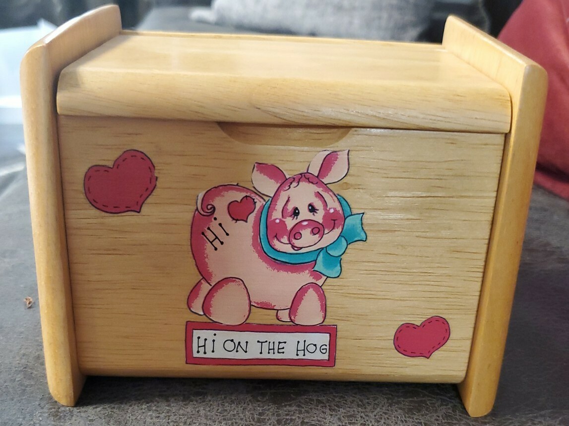 Wooden Pig Recipe Box Hi On The Hog
