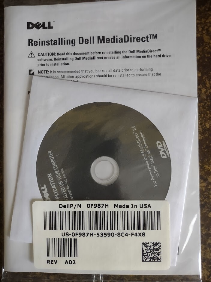 Dell MediaDirect 3.5 Reinstallation Disc and Manual Unopened Free Shipping