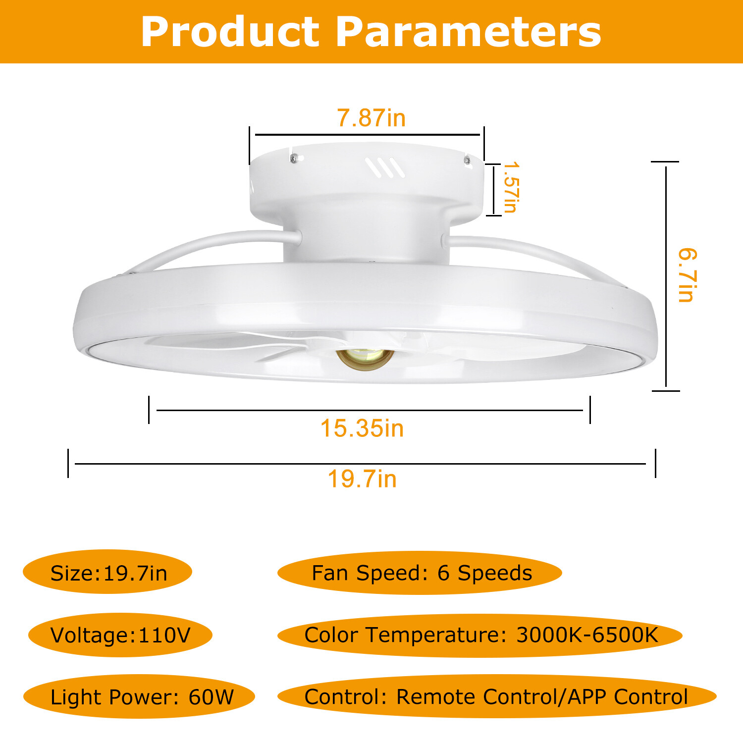 20" Ceiling Fans w/ Remote Light Dimmable Low Profile Ceiling Fan Light for Home