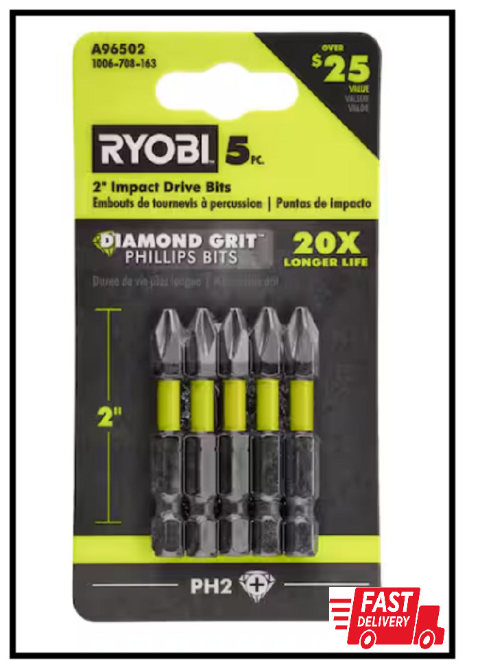 (5-Piece) 2 In. Diamond Grit Impact Drive Bits Ryobi Hex Shank PH2