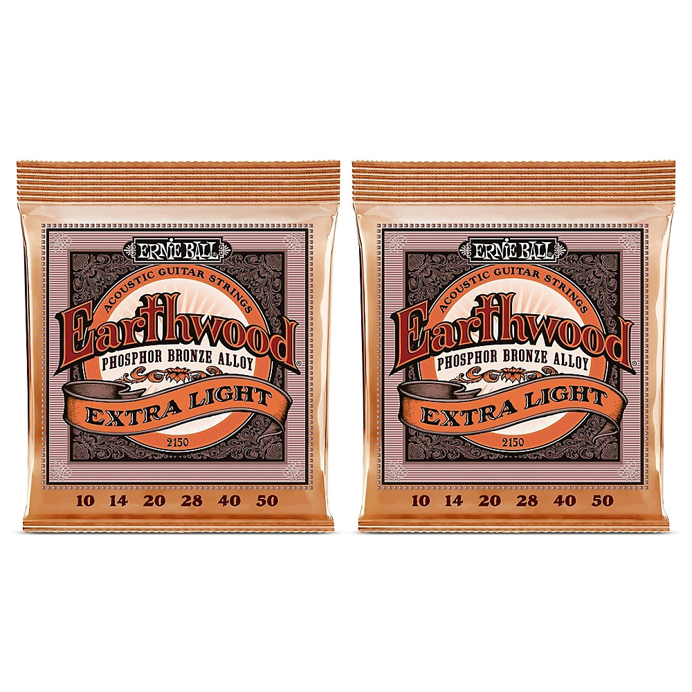 Ernie Ball 2150 Earthwood Phosphor Bronze Extra Light Acoustic Strings 2-Pack