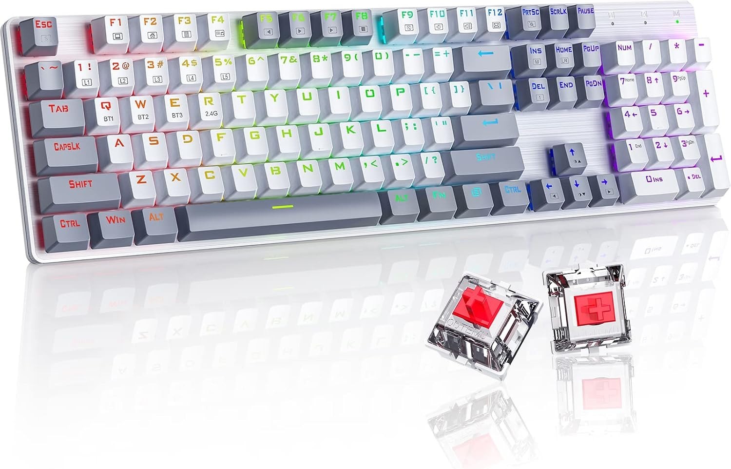 ET Tech PC372A Wireless Mechanical Gaming Keyboard White Gray Tested EUC
