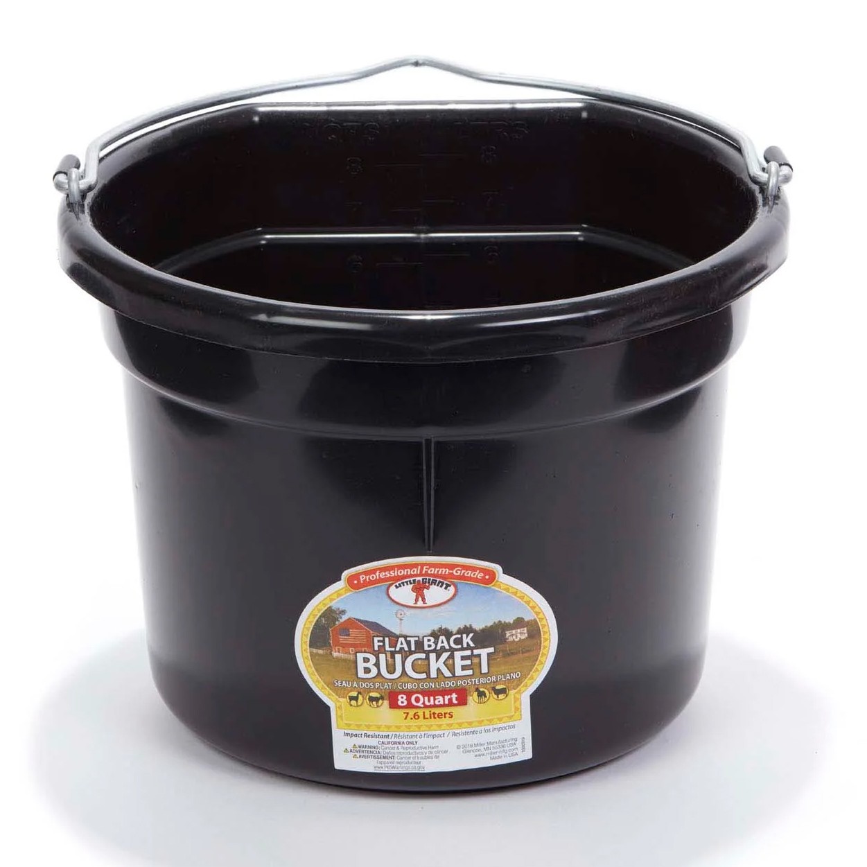 Flat Back Plastic Bucket, 8qt, Black