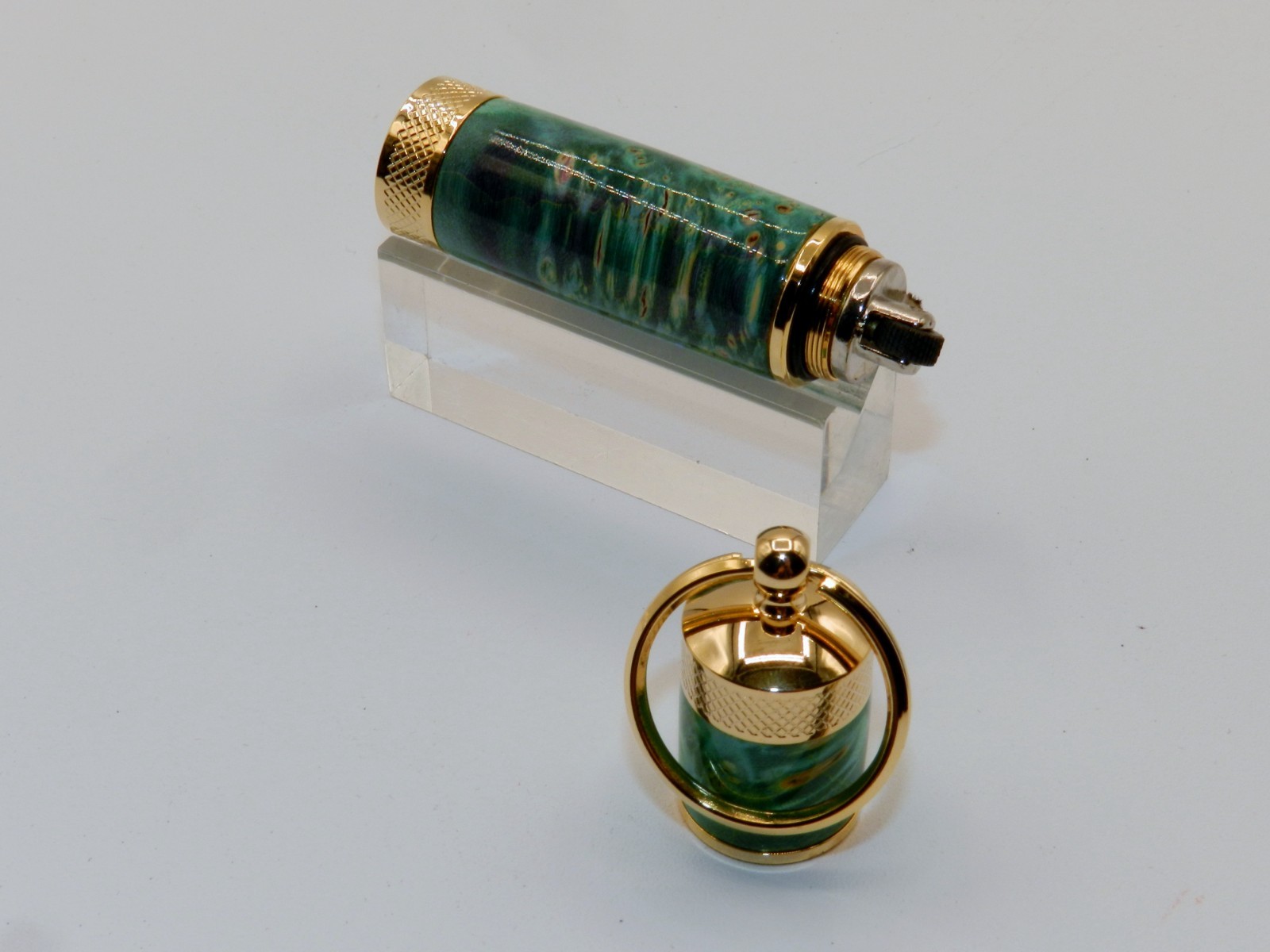 Handmade Key Chain Lighter, replaceable flint. Made w/ Dyed Box Elder Burl. #45