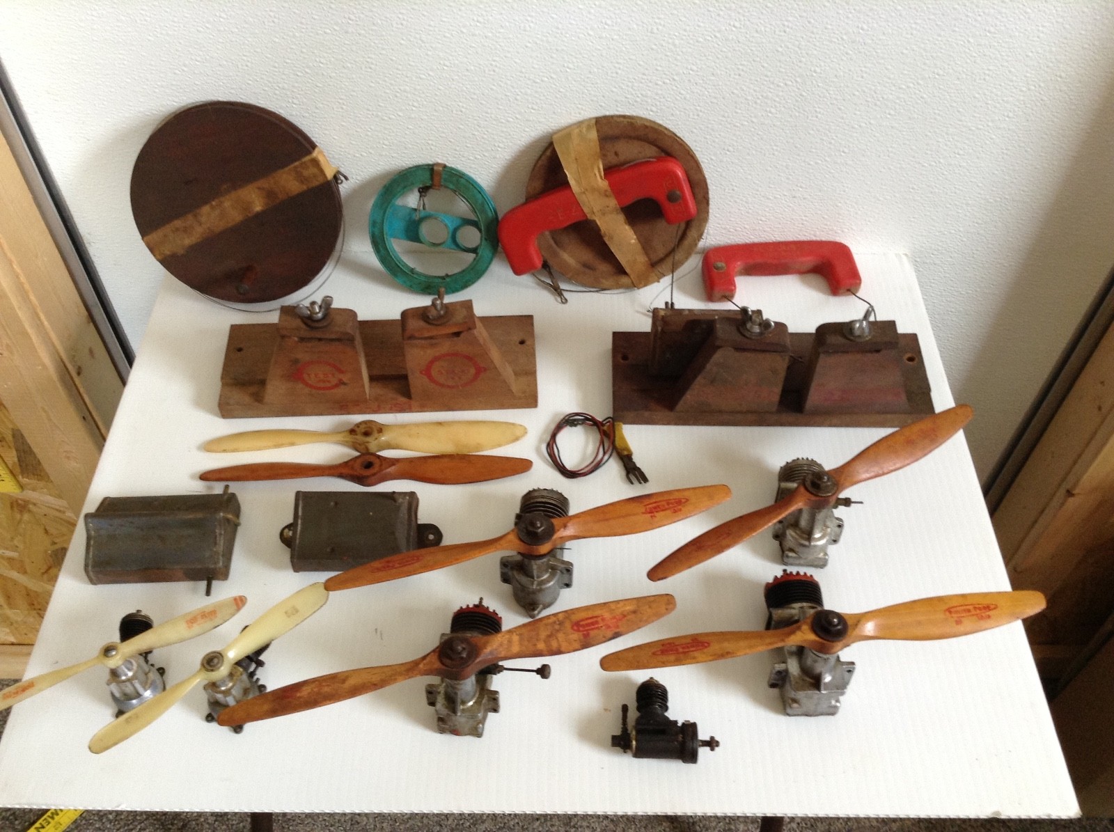 Lot Of Vintage Model Airplane Motors And Parts Etc.FOX, McCOY, VECO, TEST STANDS