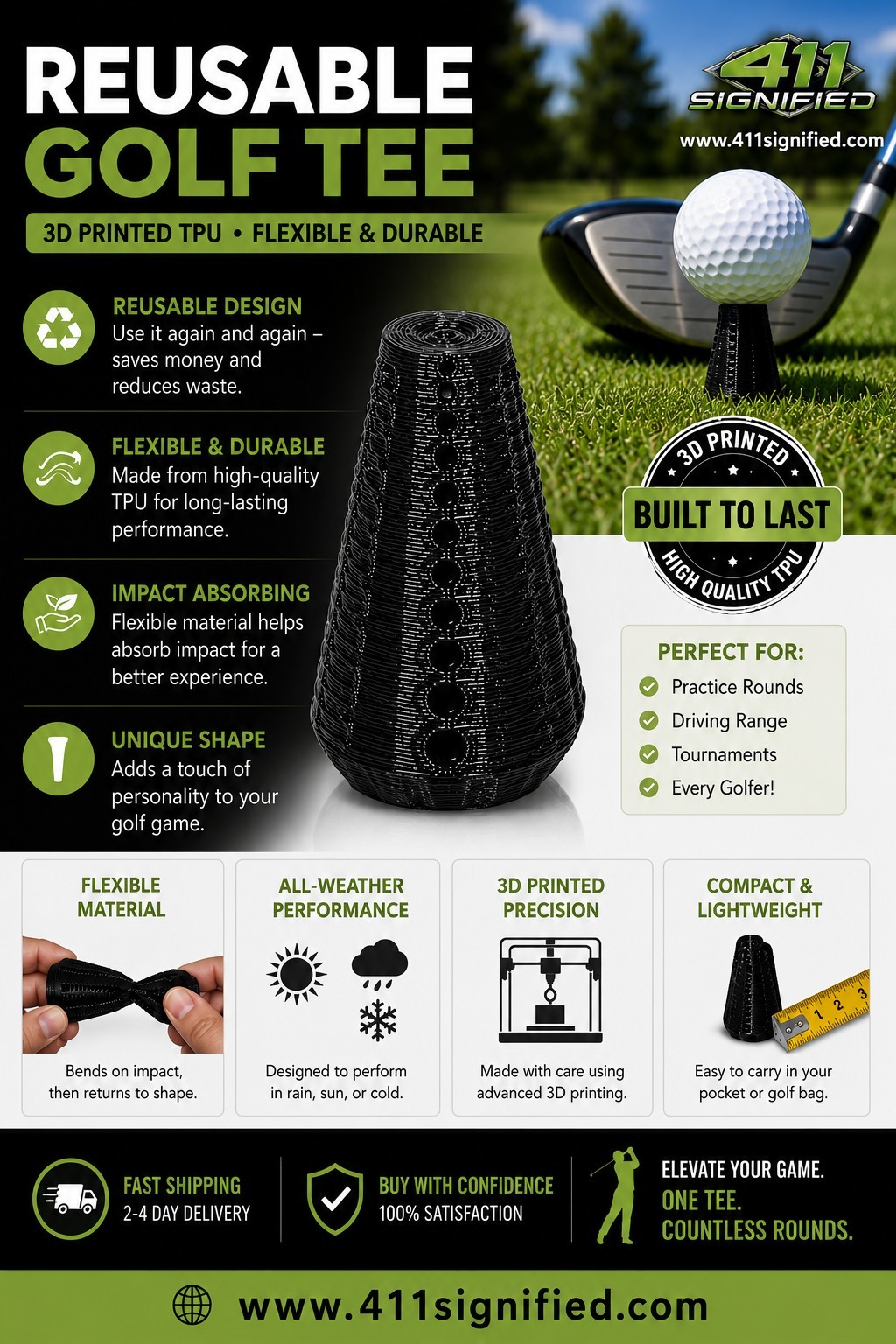 Reusable Golf Tee 3d Printed Tpu Flexible