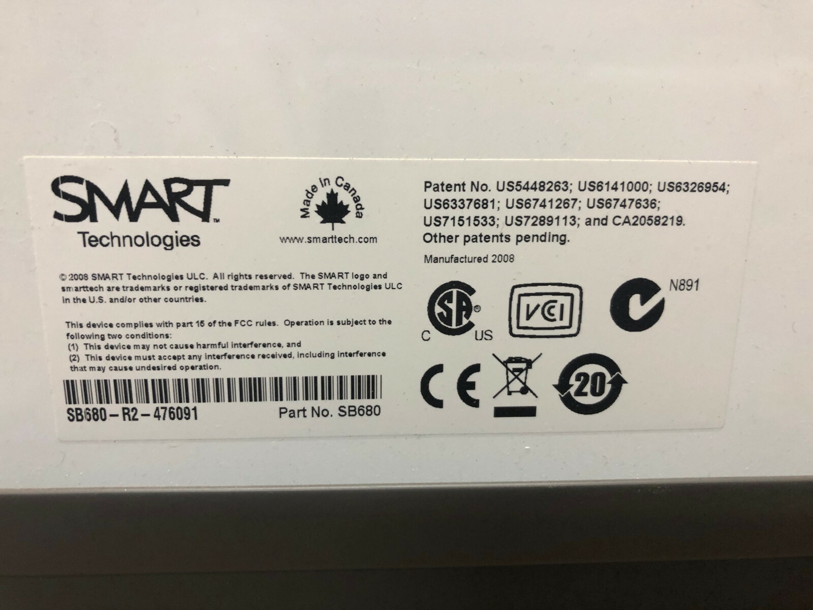 Smart Technologies White Board & Projector - 77 inch Smart Board including tray