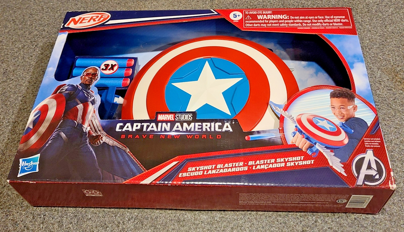 NERF Captain America Brave New World Skyshot Blaster w 3 darts Marvel Studios