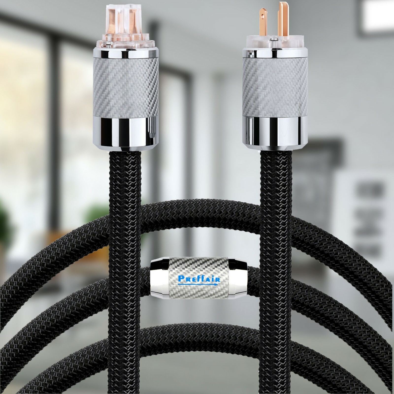 10 AWG HiFi Audio Power Cable US 3 Prong Power Cord with Carbon Fiber Connector