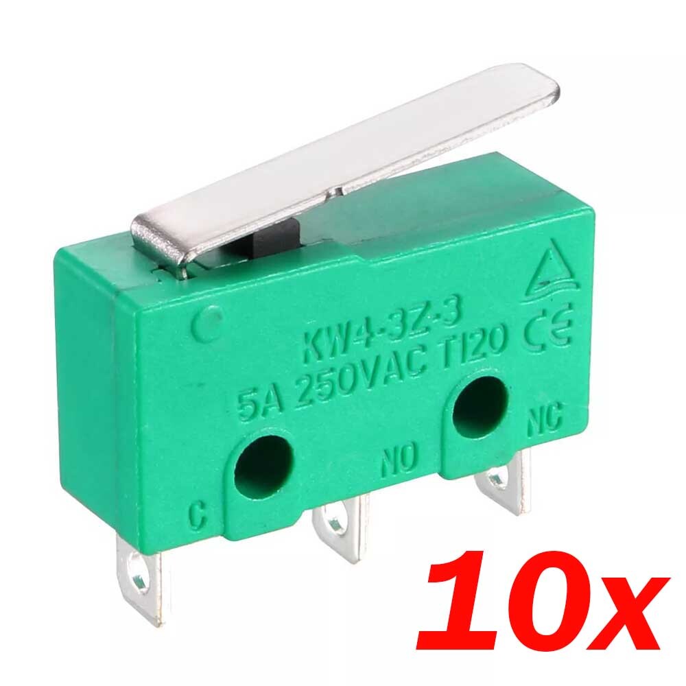 10PCS KW4-3Z-3 Micro Switch SPDT NO NC 3 Terminals Short Straight Lever Green US