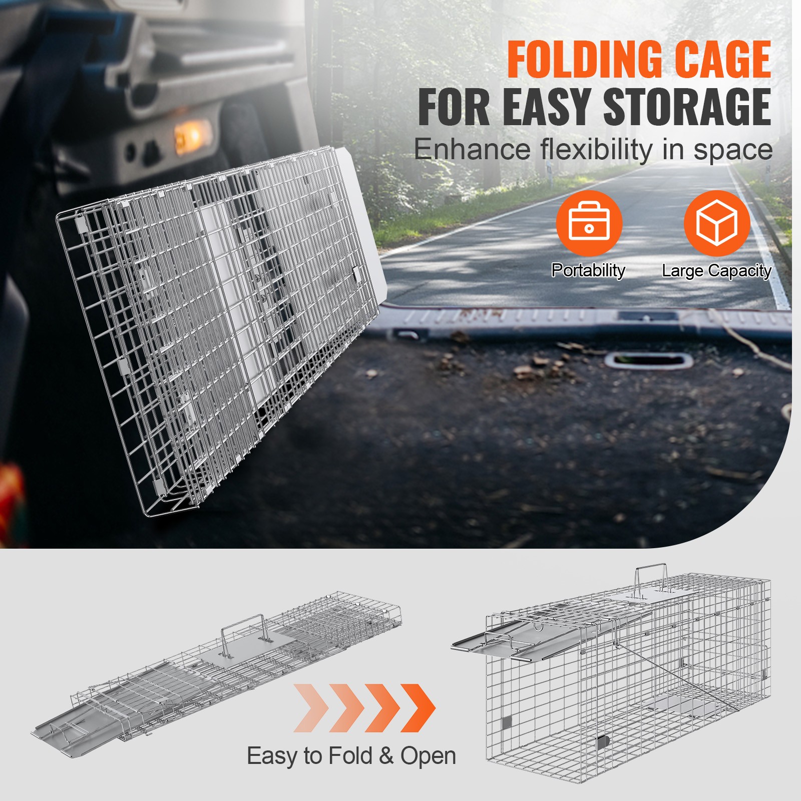 VEVOR Live Animal Cage Trap 31" x 10" x 12" Humane Cat Trap Cats Squirrels Mouse