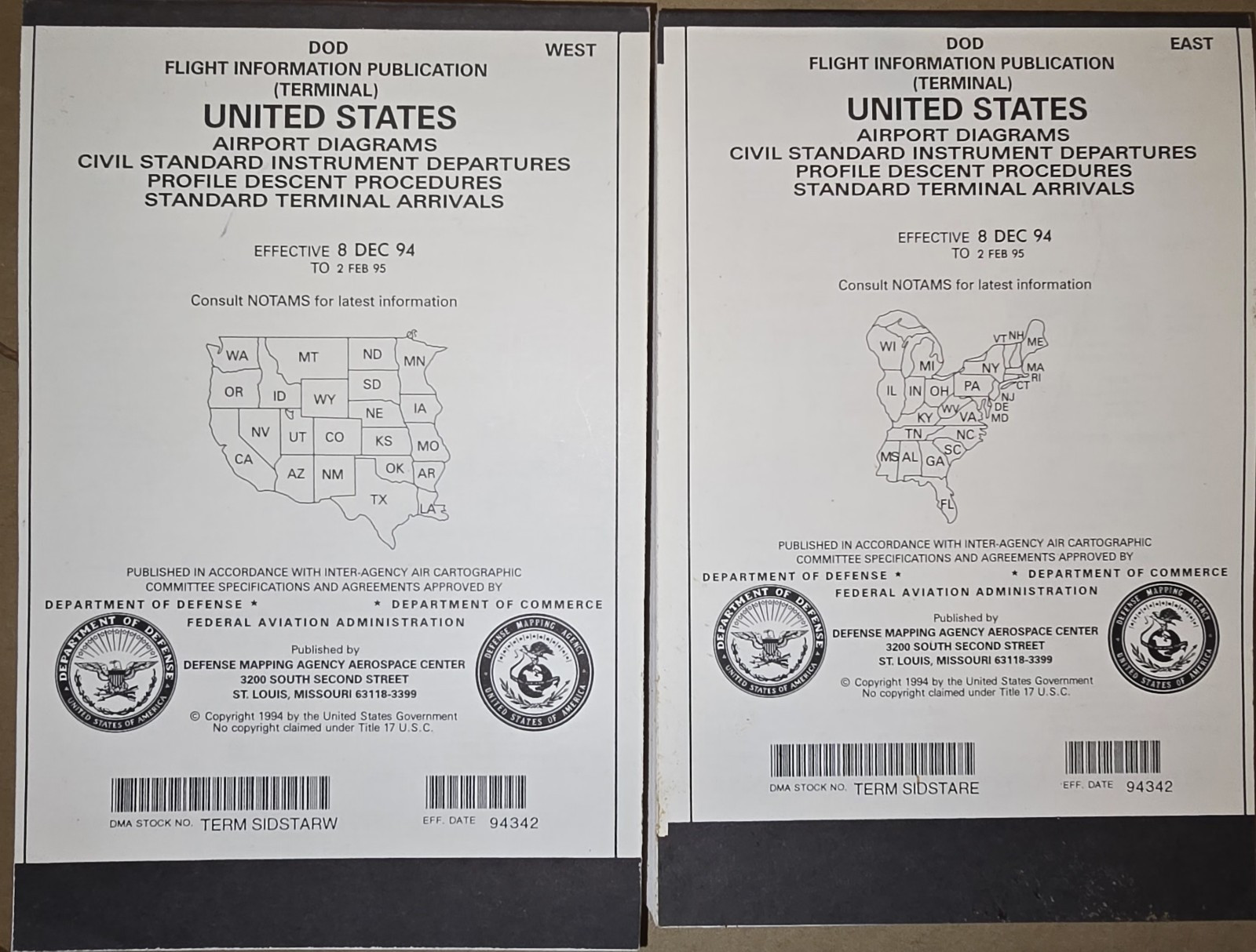 Lot of 2: DoD Flight Information Publication Terminal Map Airport Diagrams 1994.