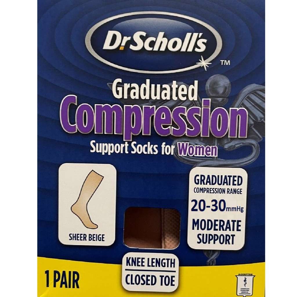 Dr. Scholl's Support Socks For Women 20-30 Sheer Beige Medium - Aids in DVT, Ven