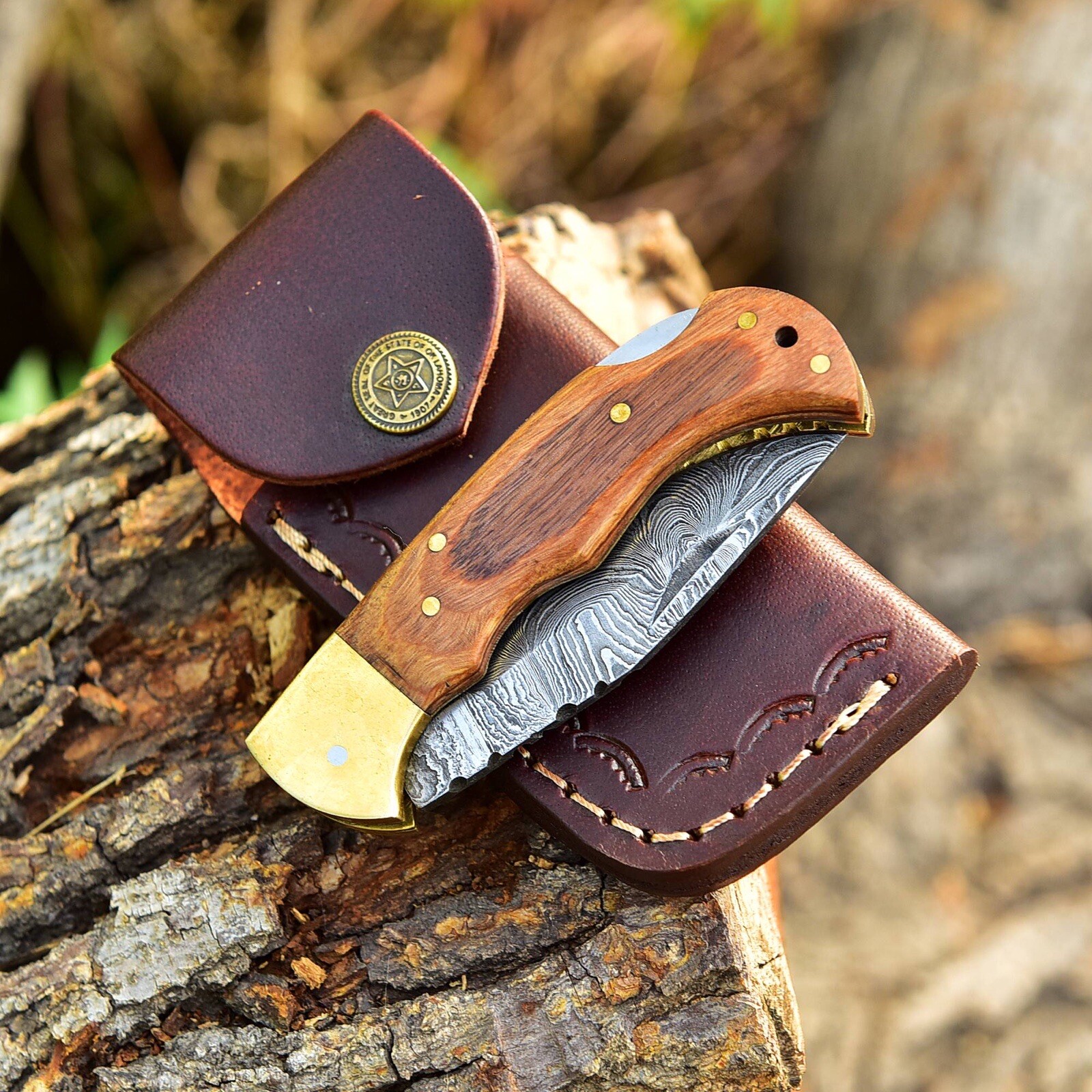 Custom Made Damascus Steel Folding Blade Pocket Knife Hunting Outdoor