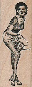 Lady With Watering Can 1 1/4 x 3" Rubber Stamp, Person Stamp, Lady Stamp