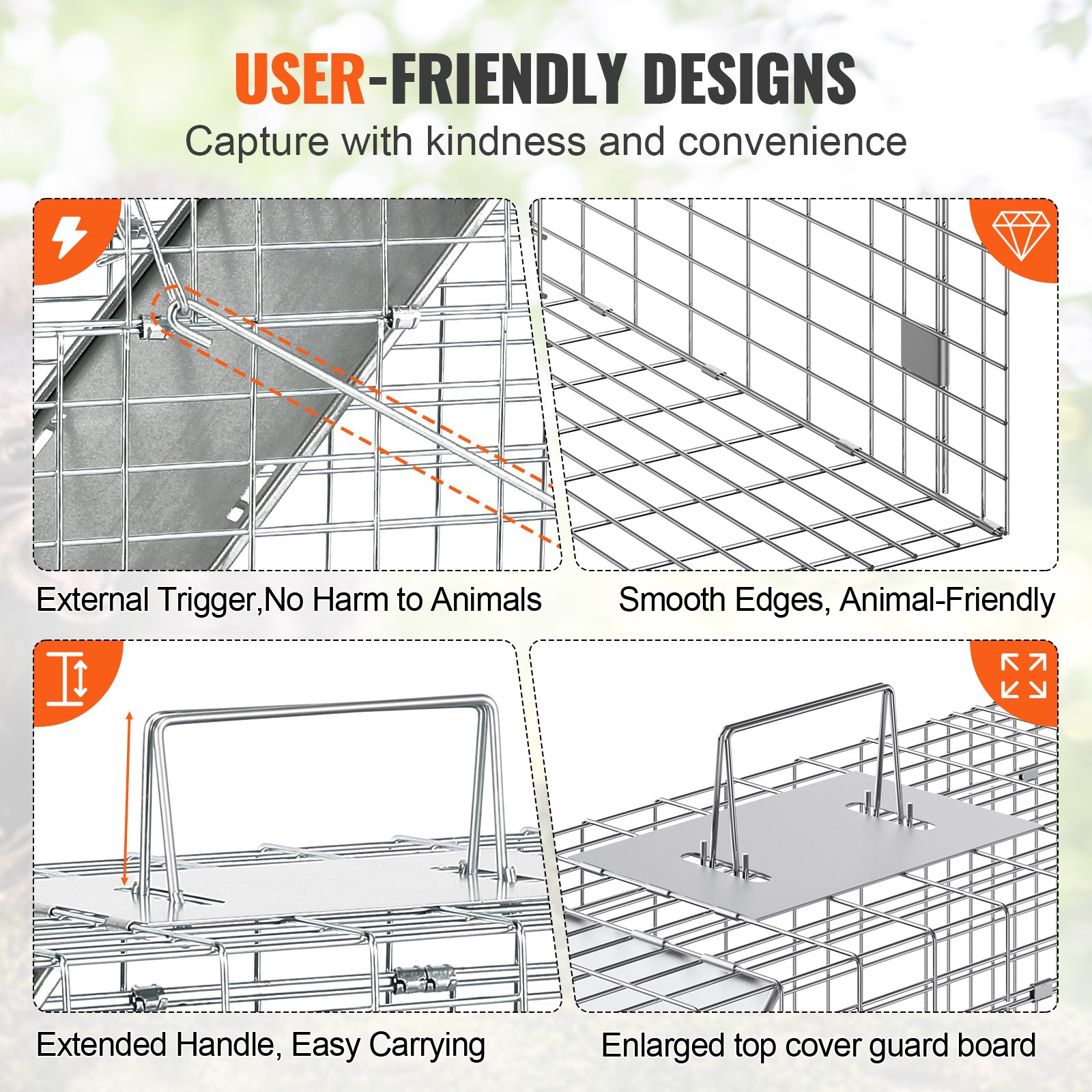 VEVOR Live Animal Cage Trap 31" x 10" x 12" Humane Cat Trap Cats Squirrels Mouse