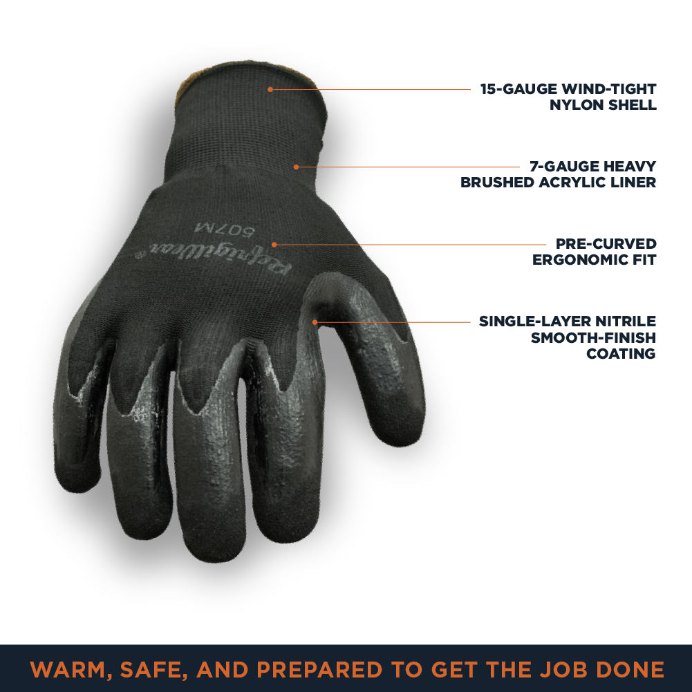 RefrigiWear Warm Dual Layer Thermal Ergo Grip Work Gloves with Textured Rubber