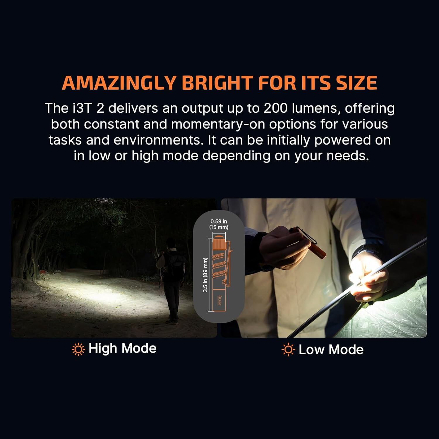 Olight I3T 2 EOS Orange Dual-Output Tail Switch Flashlight, 200/300 Lumens