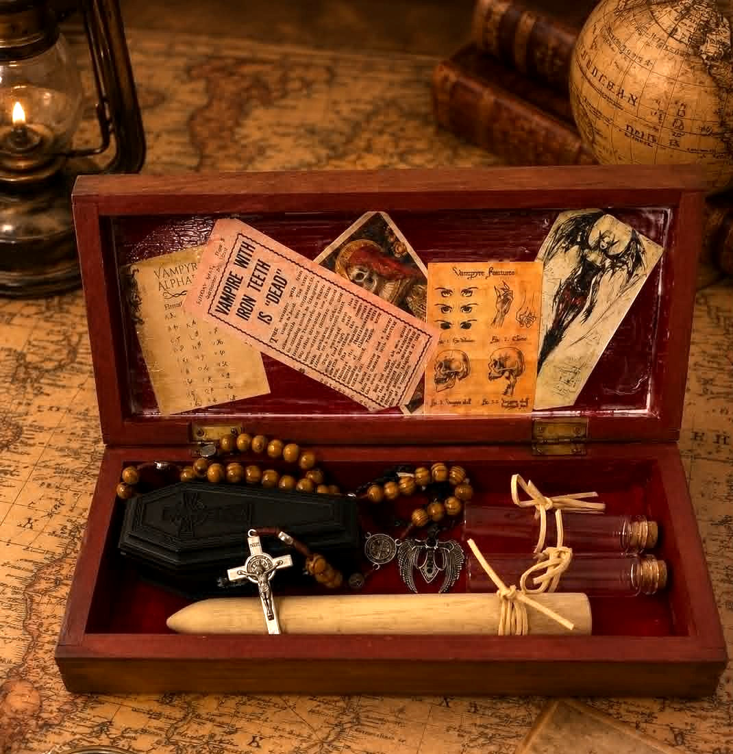 Vintage  Antique Style Vampire Hunting Kit NEW In S Sper Bijou Wooden Valet Box