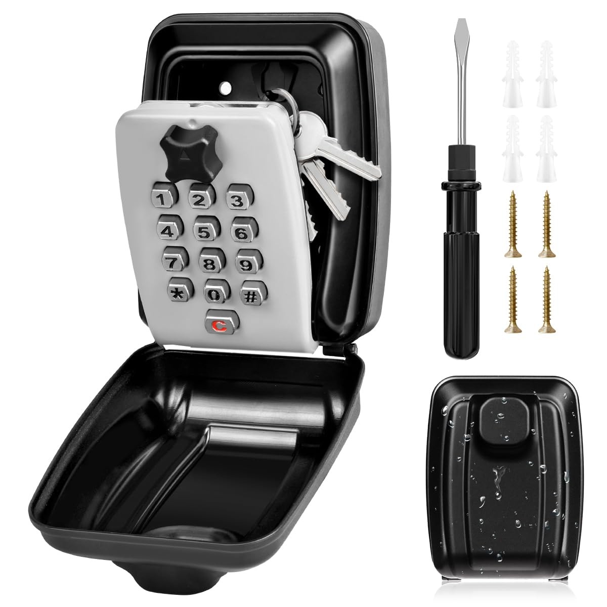 Key Lock Box for Outside, Sturdy Waterproof Wall Mount Lock Box for House Key...