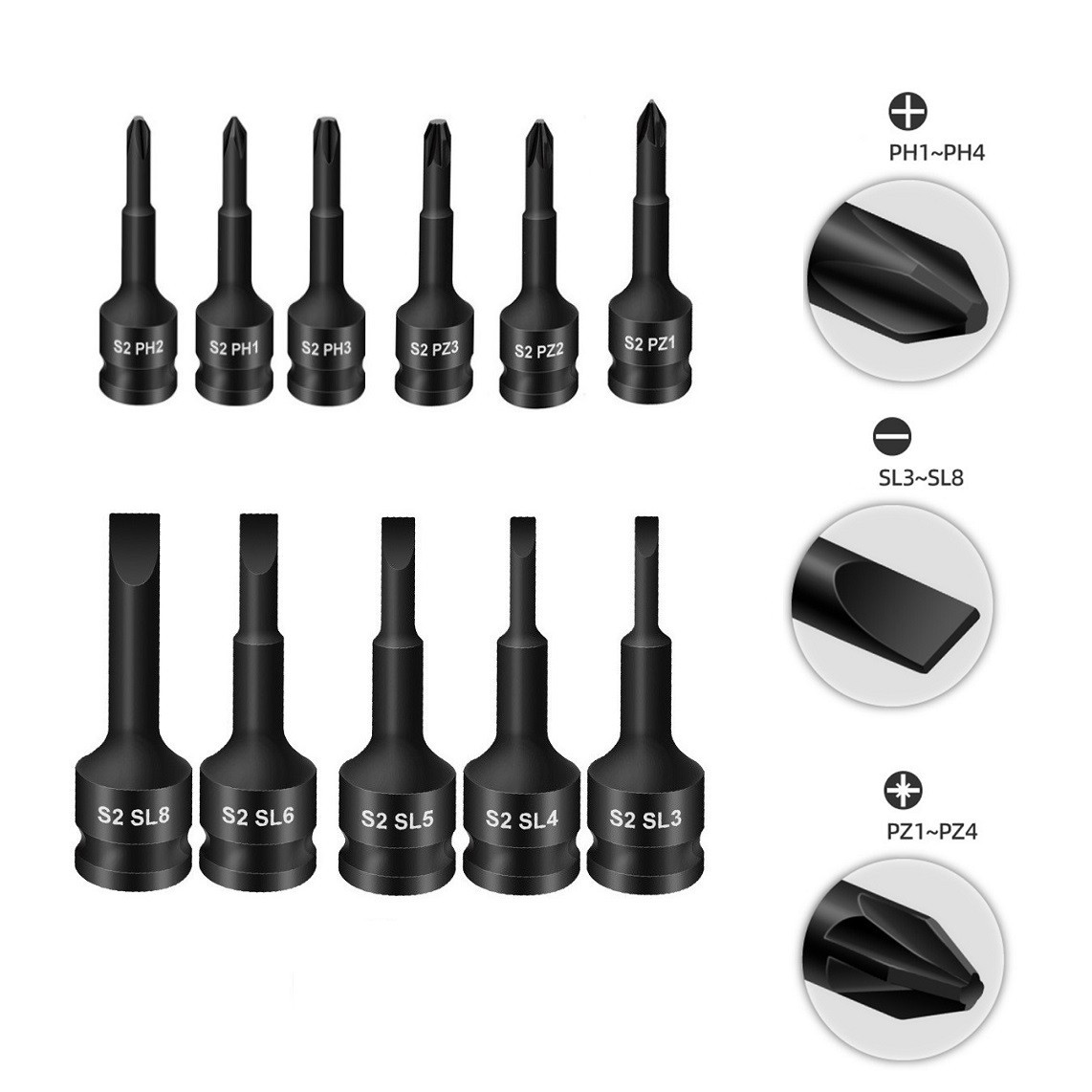 High Hardness Screwdriver Bit Socket Adapter Head PH1PH4 PZ1PZ4 SL3SL8 38 inch